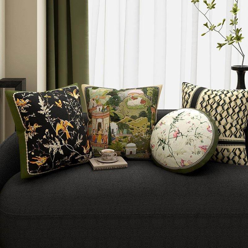 法式复古风抱枕客厅沙发卧室靠枕绿色高级感办公室阳台装饰