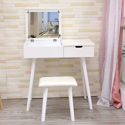 欧式白色多抽斗柜梳妆台卧室小户型化妆桌简约翻盖单镜一体化妆台