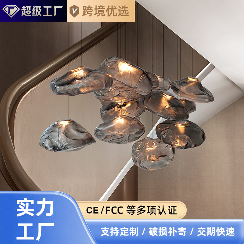 设计师个性异形酒吧楼梯挑空玻璃云朵艺术简约装饰餐厅单头小吊灯