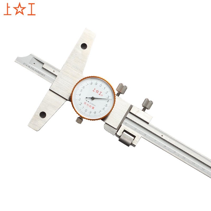 上海上工带表深度卡尺 不锈钢深度游标卡尺 0-200mm 0.02检具卡尺