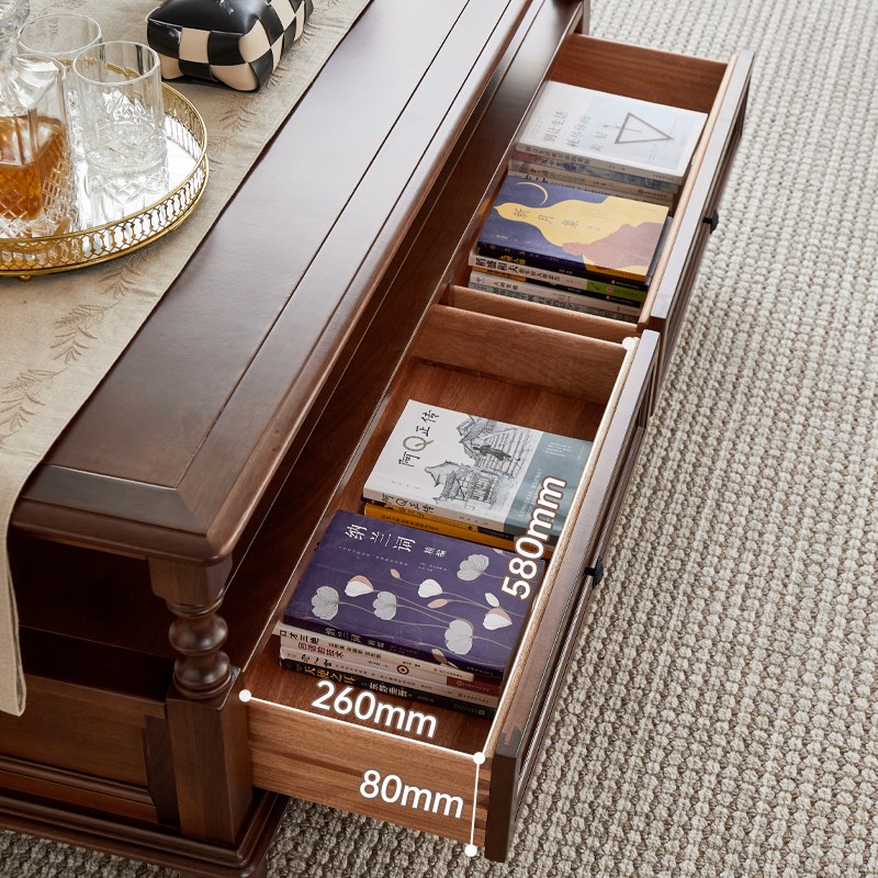 美式茶几实木茶几简约核桃木茶台储物柜子客厅家具