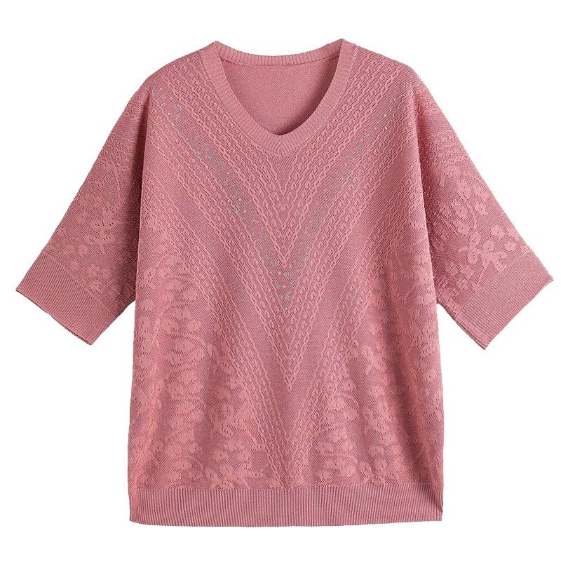 中年妈妈五分袖上衣加肥200斤大码女装高贵遮肚蝙蝠衫薄款真丝T恤