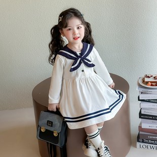 女童春秋海军领裙子春装2025新款儿童洋气春季连衣裙女宝宝学院风