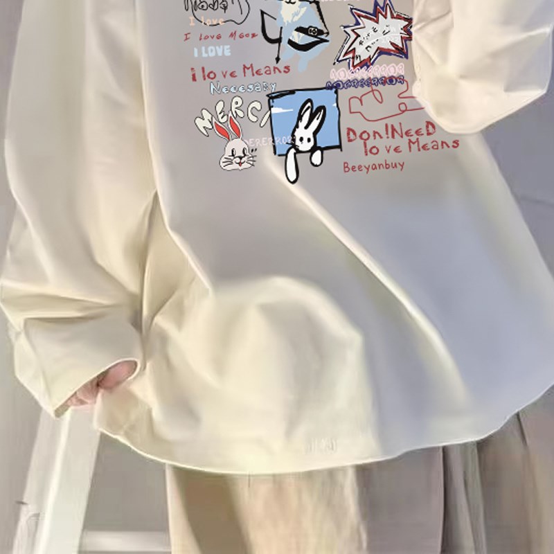 长袖t恤打底衫女白色内搭纯棉宽松大码女装秋季新款2023美式上衣
