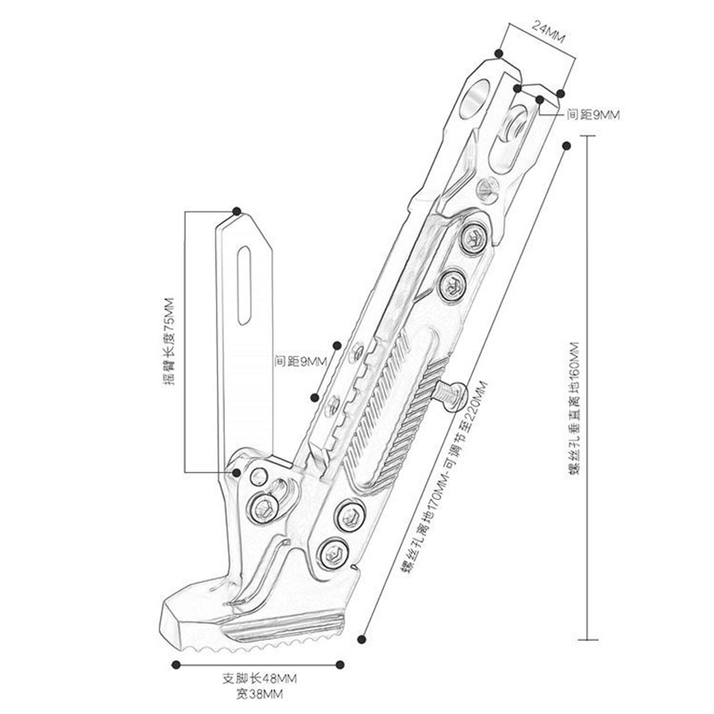 踏板电动车单撑摩托车改装车梯边撑 偏支架 脚撑 偏撑 通用偏脚架