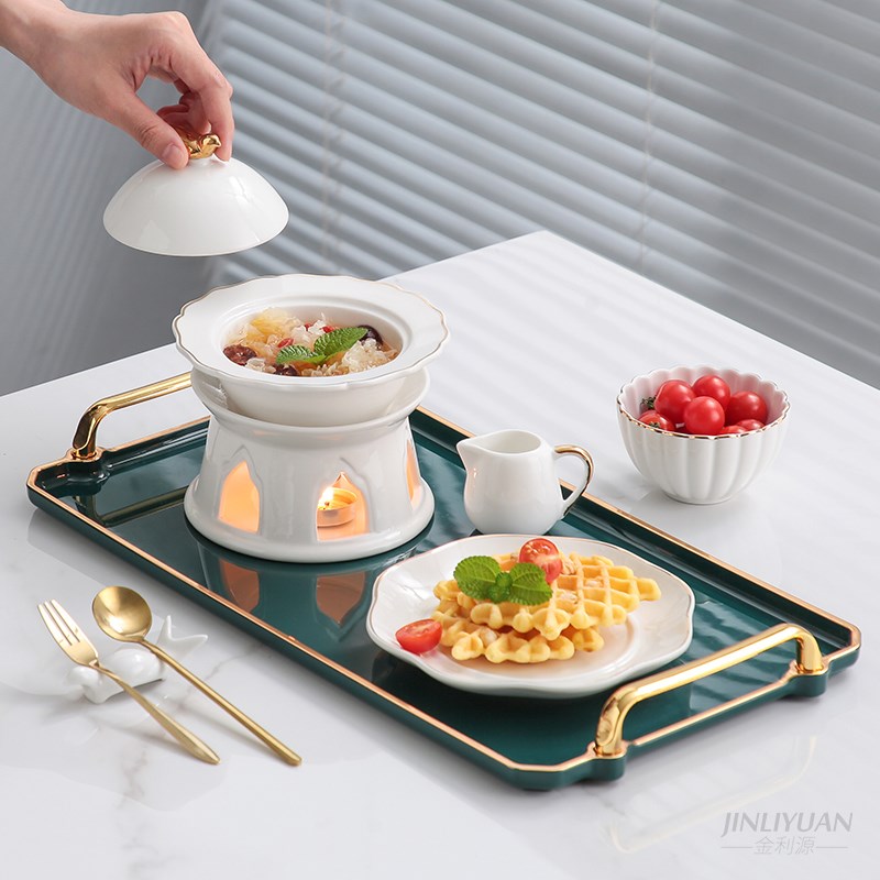 燕窝碗套装创意餐具欧式宫廷金边陶瓷带盖糖水甜品碗银耳碗小汤盅