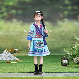 广西少数民族服装儿童女壮族三月三舞蹈表演服苗族男童彝族土家族