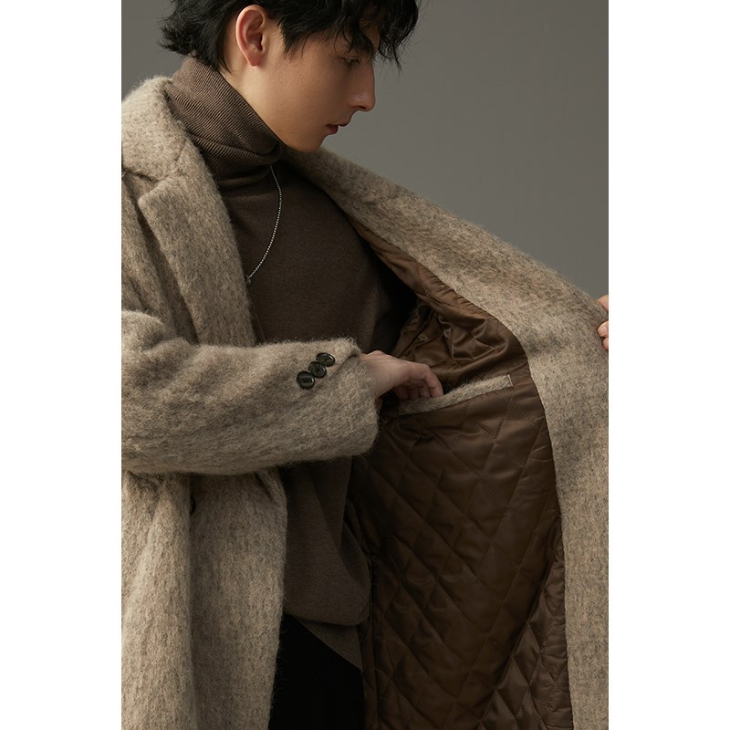 w2x冬季重磅加厚水波纹大长款绵羊毛大衣男中长款高级感妮子外套