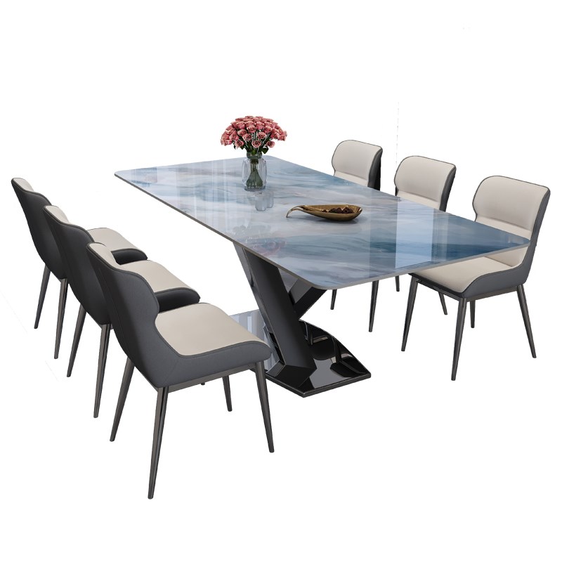 高端奢石岩板餐桌椅组合意式简约客厅家用小户型饭桌加厚款底座