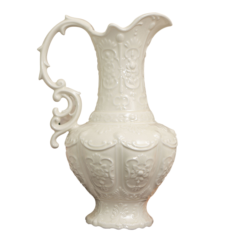 复古森林法式典雅浮雕陶瓷奶壶花瓶摆件干鲜插花水培花器家居装饰