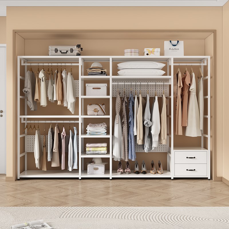 多功能金属衣帽架落地简约衣帽间铁艺挂衣架环保金属转角衣柜组合