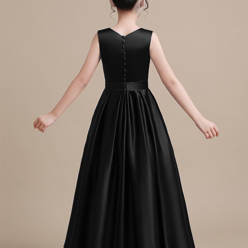 中大童高端乐团黑色缎面演出服大小提琴演奏礼服女童钢琴表演比赛