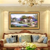 风景油画欧式 饰画客厅玄关沙发背景墙办公室挂画 手绘花园景装