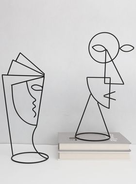 欧式创意铁艺黑色线条五官摆件样板房售楼部卧室书房客厅桌面饰品