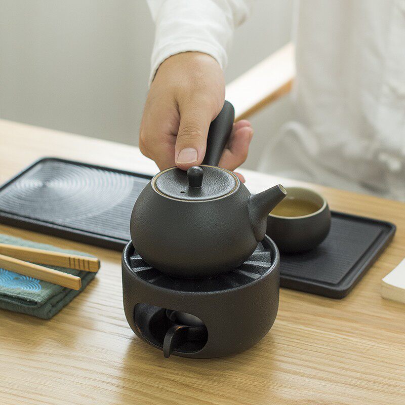 清一工坊 丨家用黑陶侧把壶 日式简约泡茶壶陶瓷保温煮茶器暖茶具