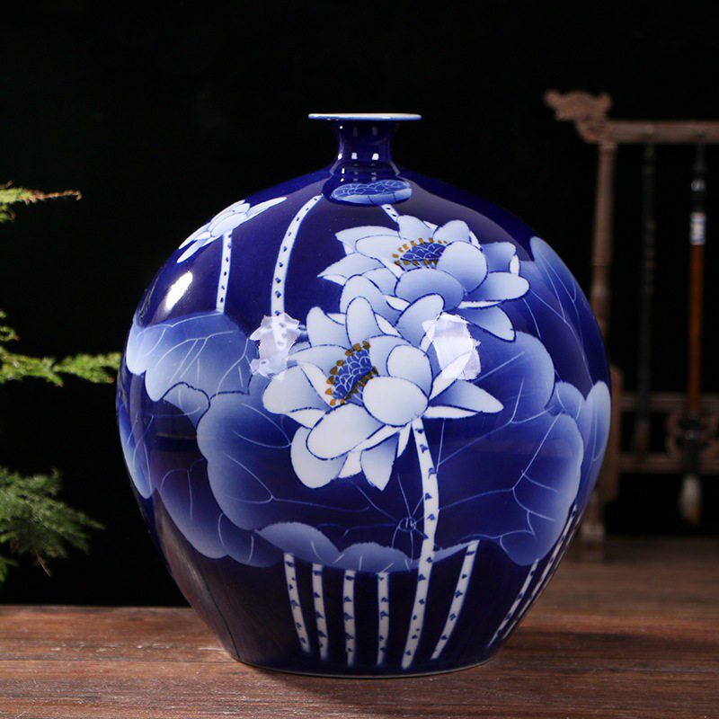 手绘青花石榴瓶景德镇中式客厅家居瓷器仿古办公装饰摆件包邮