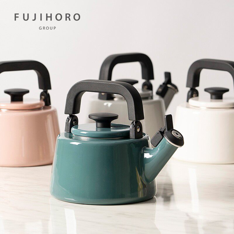 日本FUJIHORO富士珐琅鸣笛烧水壶家用搪瓷叫壶燃气电磁炉通用2.1L