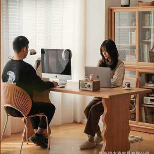 实木餐桌家用多人位休闲创意餐桌民宿洽谈接待原木工作台书桌 日式