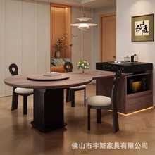 多功能可伸缩岛台餐桌一体可变圆桌中古风客餐厅高端储物中岛台