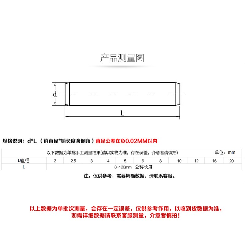 304不锈钢圆柱销实心销轴M6M8M10M12yM14M16*x110x120x130/140-15
