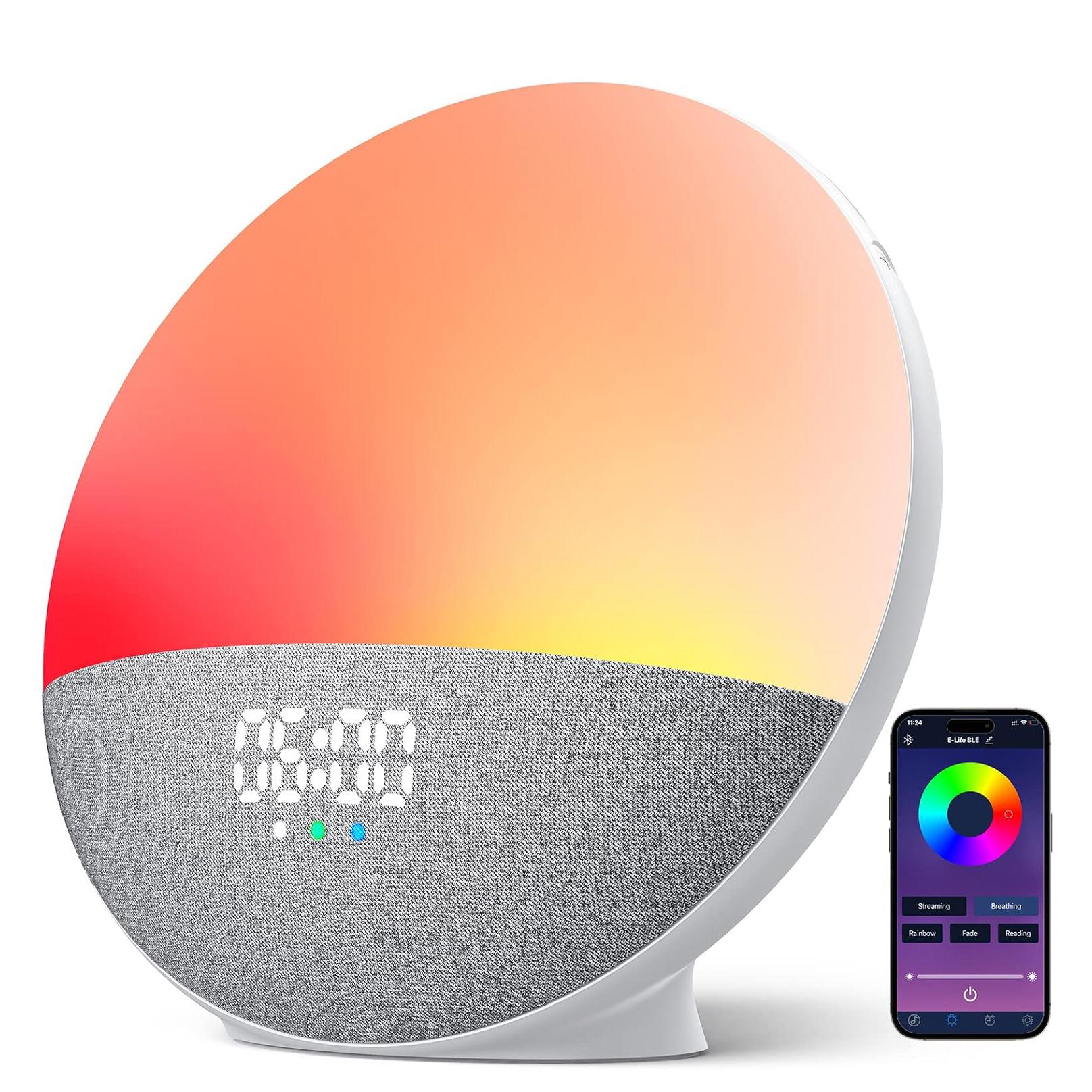 真的美翻瞭！老美单！日光唤醒白噪音蓝牙音响床头时钟卧室照明灯