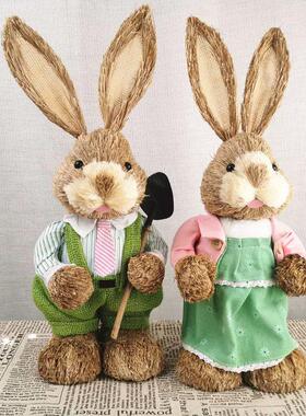 手工草编兔子大号森系幼儿园植物角装饰家居装饰店铺布置可爱摆件