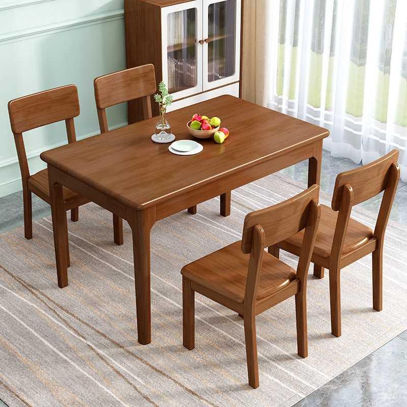 全实木餐桌椅组合大小户型北欧原木色餐桌简约长方形家用吃饭桌子