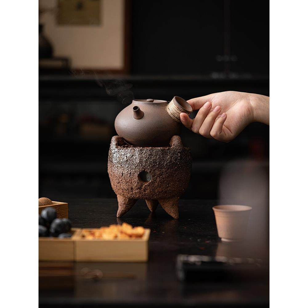 拇指侧把壶户外围炉煮茶茶炉粗陶酒精炉可干烧功夫茶具煮茶器套装