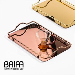 长方形不锈钢托盘家用茶杯茶盘珠宝摆件托盘蛋糕托盘轻奢餐盘盘子