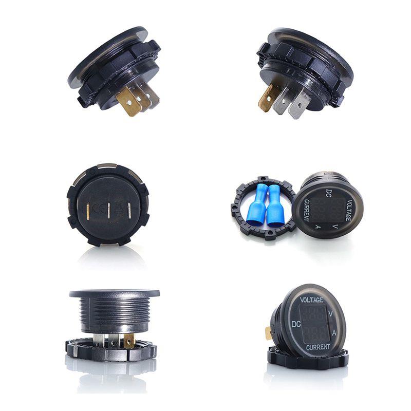 汽车电压电流表三位圆形表头双数显测量仪器二合一DC5V-48V/0-10A