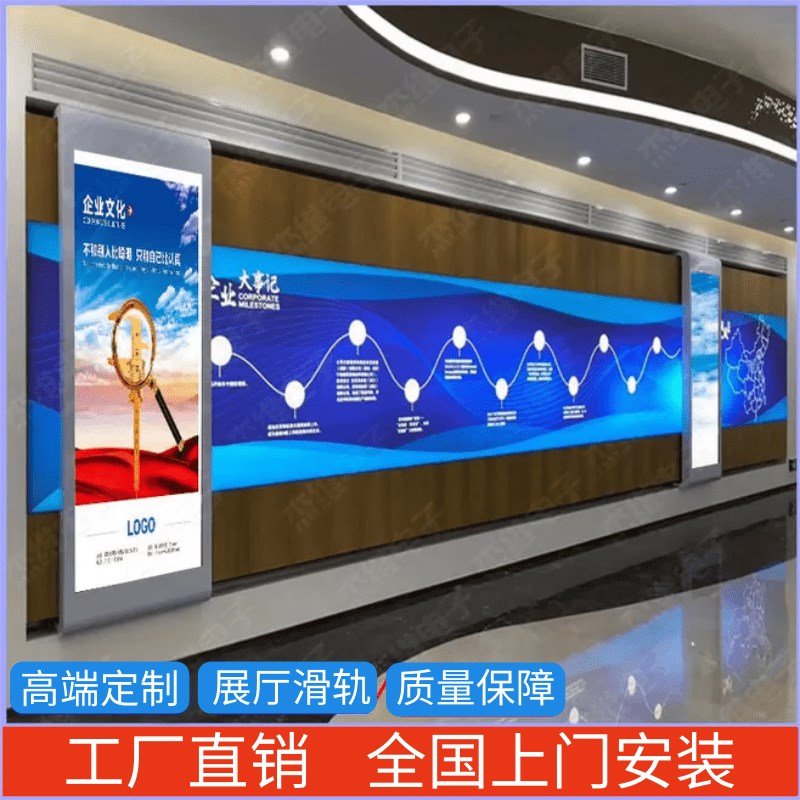 互动滑轨屏移动开合智能直线矩阵展厅电动液晶一体机多屏联动推拉