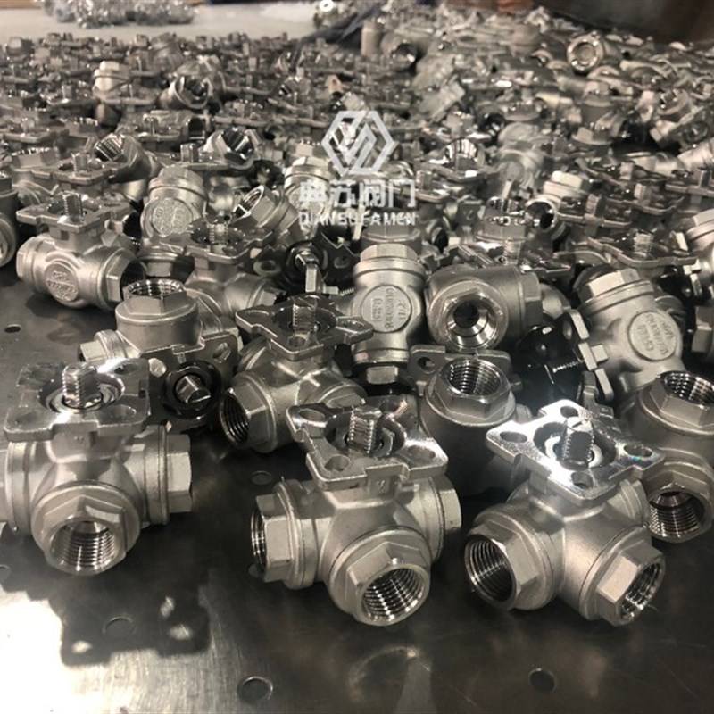 304不锈钢阀门三通高平台球阀丝扣螺纹4分6分1寸2寸DN65气动电动