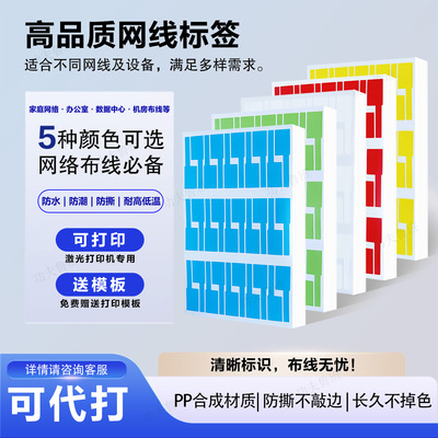 可代打印！A4网线标签贴纸p型线缆数据线不干胶分类彩色标签贴定制电源线充电线收纳机房防水手写标识标识贴