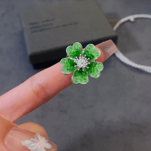 幸运之选水晶花朵磁吸扣不伤衣服胸花高级青绿胸针配饰