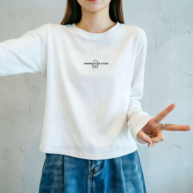 重磅纯棉宽松基础内搭打底衫女2026年白色t 恤小个子长袖正肩上衣