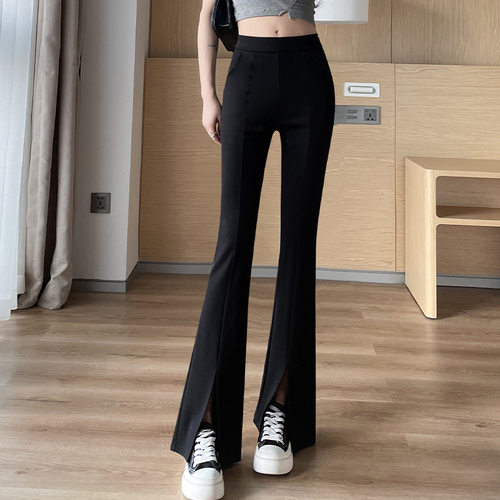 前开叉喇叭裤子女高腰大码休闲