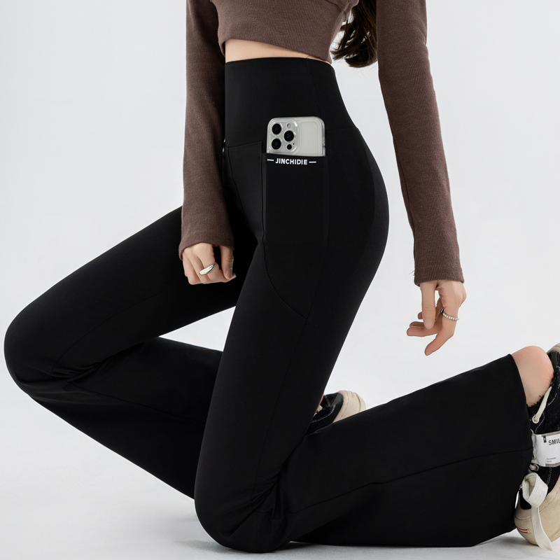 加绒双口袋长裤大码微喇鲨鱼高腰