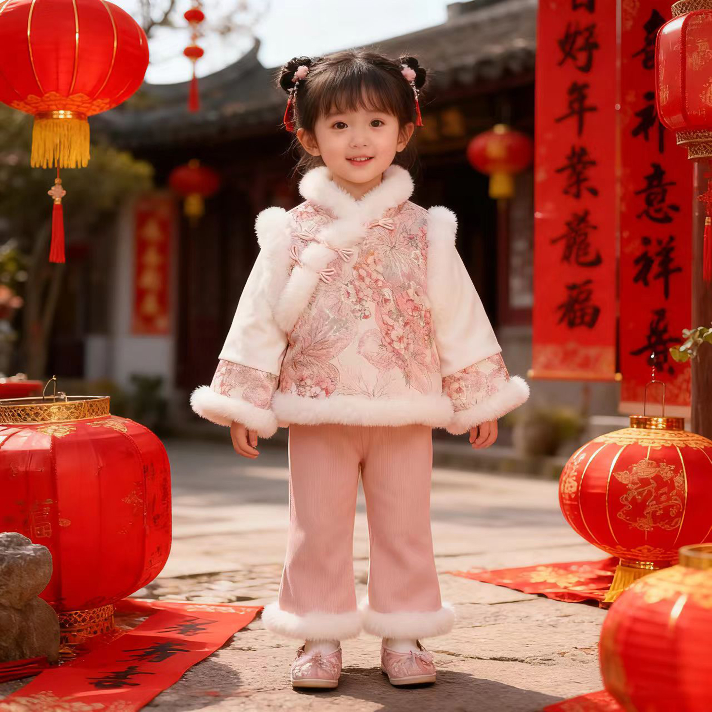 女童礼服周岁服拜年服套装新款秋冬小童女宝宝生日抓阄新年中国风