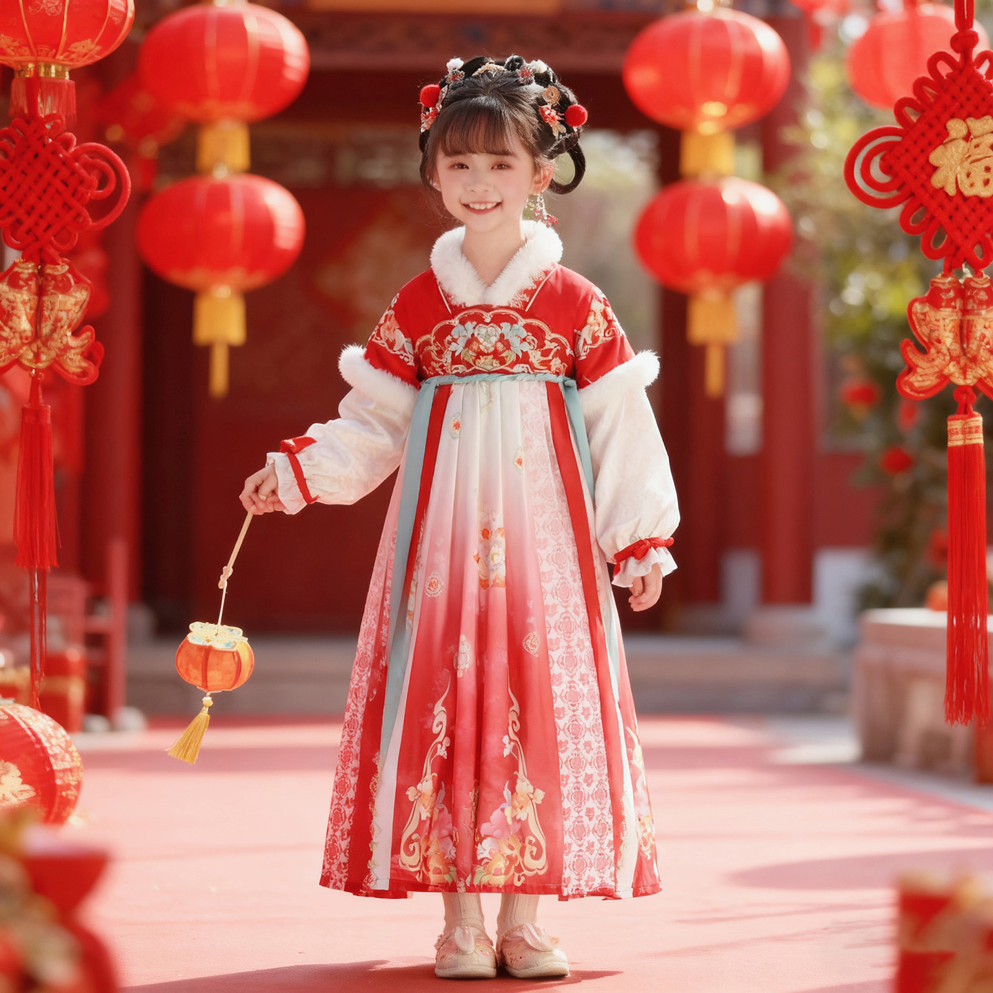 2025新款加绒秋冬女童汉服连衣裙