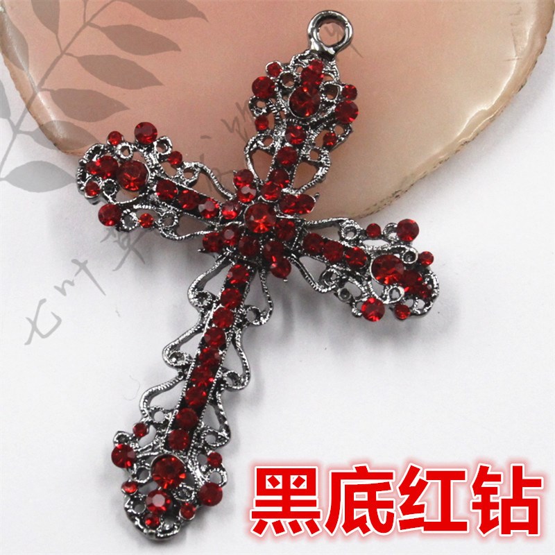 65*95mm超大号合金金银枪黑底 满钻镶珍珠镂空花纹十字架吊坠挂件