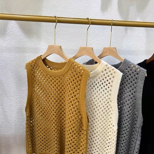 复古圆领镂空针织马甲背心女夏季新款宽松设计感叠穿外搭罩衫上衣