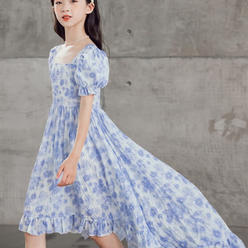 2023夏季女童礼服裙前短后长连衣裙