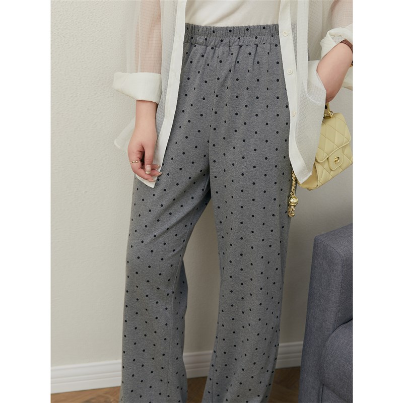 大码百分百女装微胖mm【喇叭裤】显瘦百搭波点休闲裤长短版阔腿裤