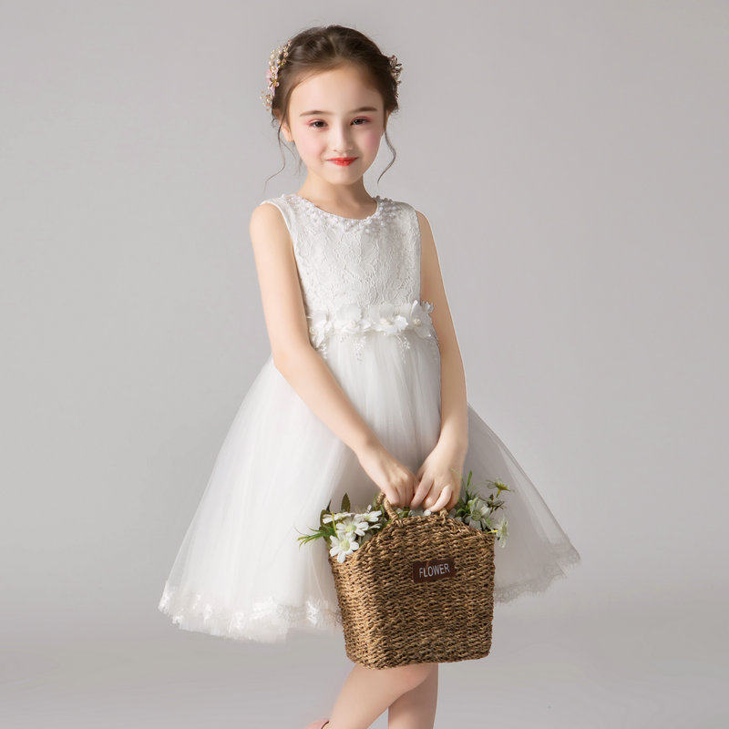 夏季儿童裙子蓬蓬白纱裙小女孩公主裙女童背心连衣裙中大童演出服