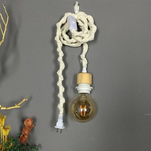 复古麻绳灯线民宿茶室灯罩吊灯挂灯壁灯手工编织棉线电源线带插头