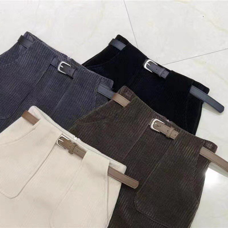 女童灯芯绒半身裙儿童秋冬加绒高腰a字包臀裙宝宝腰带条绒短裙子