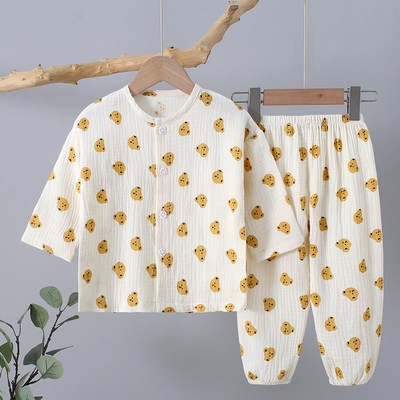 儿童睡衣春夏季薄款纯棉纱布双层透气男童男孩宝宝a类家居空调服