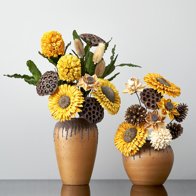 落地干花花束向日葵长枝干花花瓶复古插干花客厅干花和花瓶套装真,鲜花速递/花卉仿真/绿植园艺,干花,淘宝优惠券,粉丝福利购,淘宝优惠卷