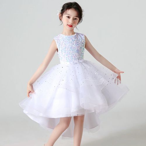 儿童公主裙夏季花童蓬蓬婚纱裙子女童装拖尾礼服连衣裙大童演出服