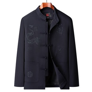 中老年唐装男春秋款60岁老人80大寿星生日喜宴爷爷上衣套装爸爸装